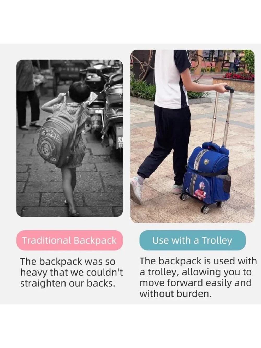 360° Swivel Wheeled Backpack Trolley - Folding Rolling Luggage Cart for Travel